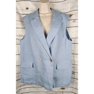 Menique Blue Erica Vest Trench Jacket XXL 100% Linen NEW Missing Belt